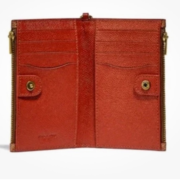 Coach Signature Rust Leather Zippered Wristlet Wallet - Picture 2 of 6